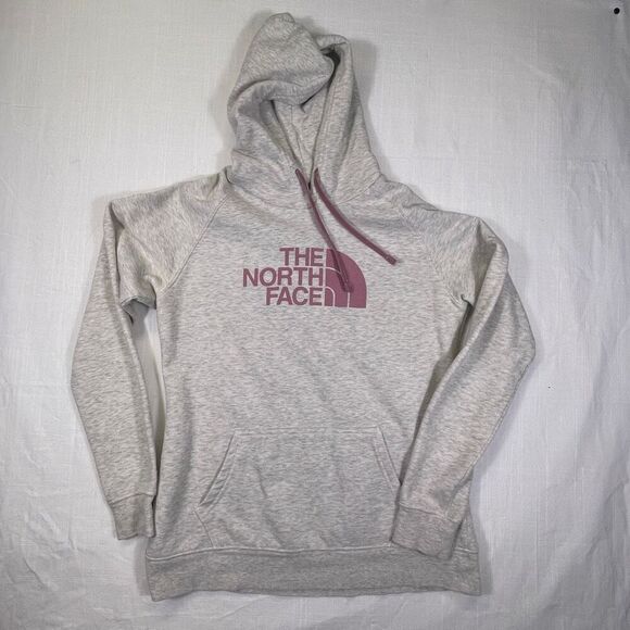 The North Face Gray Pink Heather Fleece Regular Fit Drawstring Hoodie Medium - Picture 1 of 7